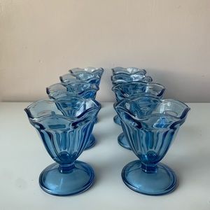 1980s ANCHOR HOCKING BLUE GLASS SUNDAE ICE CREAM SERVING BOWL-